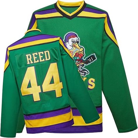 Amazon.com: Mighty Ducks Jersey Movie Ice Hockey Jersey Green S-XXL Fulton Reed #44 with Adult Size, 90S Hip Hop Clothing for Party(X-Large) : Sports & Outdoors Mighty Ducks Jersey, Fulton Reed, Hockey Pads, Adam Banks, Charlie Conway, Jersey Movie, Jersey Party, Ice Hockey Jersey, Hockey Clothes