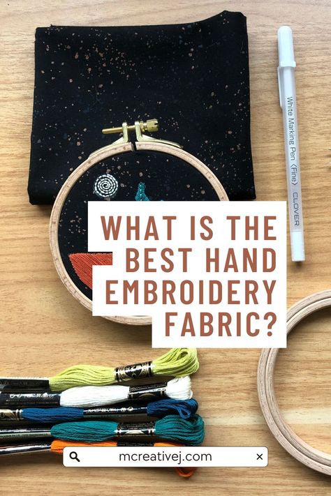 The great thing about embroidery is that you can stitch on anything. That doesn't mean you should, but you can! Over the years, I have found that some materials are easier to embroider than others. What Fabric Should You Use for Hand Embroidery? When you're just starting to get into hand embroidery, use a fabric that has little to no stretch, is a smooth, and doesn't have any openings or gaps in the fabric. Embroidery Materials Fabrics, What Fabric To Use For Embroidery, Best Fabric For Embroidery, Fabric For Embroidery, Learning To Embroider, Embroidery Tips, Embroidery Materials, Hand Embroidery Projects, Needlework Embroidery