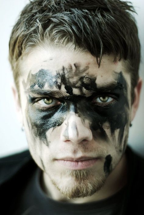 species: kitavese Post Apocalyptic Makeup Male, Barbarian Face Paint, Men Face Paint, Hunting Face Paint, Viking Face Paint, Warrior Makeup, Everything Burns, Black Face Paint, After Earth