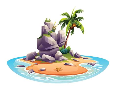 Desert island with palm tree and rocks cartoon vector illustration isolated on white background Island Cartoon, Desert Palm, Desert Island, Cityscape Photos, Logo Banners, Marketing Design, Custom Illustration, Background Banner, Custom Branding