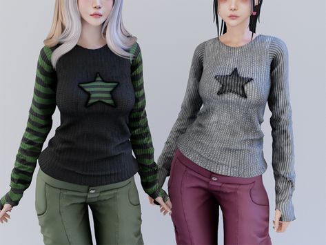 Lost star striped long sleeve top - Babyetears - The Sims 4 Download - SimsFinds.com Sims 4 Cc Clothes Hot Weather, Sims Shirt Cc, Sims 4 Tsr, Sims 4 Traits, The Sims 4 Pc, Free Sims 4, Tumblr Sims 4, Star Clothing, Sims Four