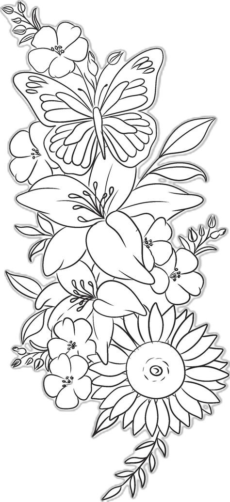 Flower Tattoo Stencils, Floral Back Tattoos, Tattoo Coloring Book, Animal Tattoo Ideas, Flower Tattoo Drawings, Black Girls With Tattoos, Tattoo Stencil Outline, Tattoo Style Drawings, Tattoo Design Book