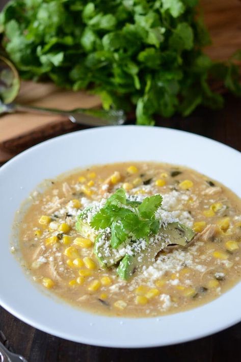 Roasted Poblano, Corn & Chicken Soup | The Novice Chef Poblano Corn, Poblano Soup, The Novice Chef, Bacon Corn Chowder, Campbells Soup Recipes, Novice Chef, Roasted Poblano, Corn Chicken, Vegetarian Chicken