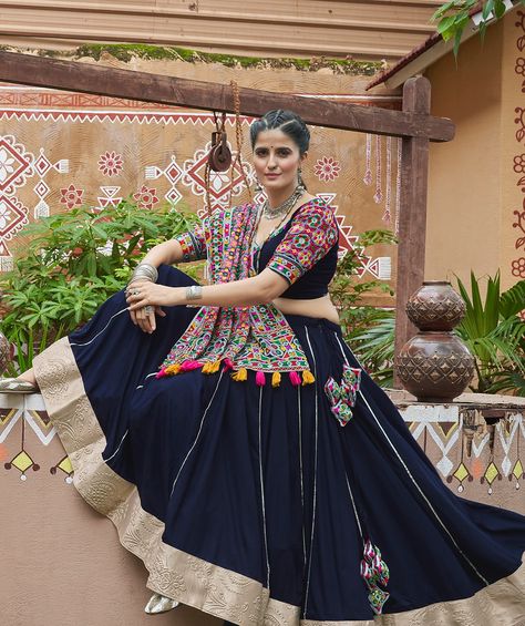 Blue in blossom!!! Add our navy blue lehenga with embroidery full mirror work with viscose rayon dupatta to draped in your style in this navratri festival ✨💙 SHOP NOW 🛍️ gotifab.com [lehengacholi, navratri lehengas, navratri collection, garba outfits, navratri chaniya choli, lengha choli] #lehengacholi #navratrilehenga #navratricollection #chaniyacholis #garbaoutfits #gotifab Blue Garba Outfit, Navy Blue Lehenga, Garba Outfit, Navratri Lehenga, Navratri Collection, Full Mirror, Navratri Festival, Navratri Chaniya Choli, Lengha Choli