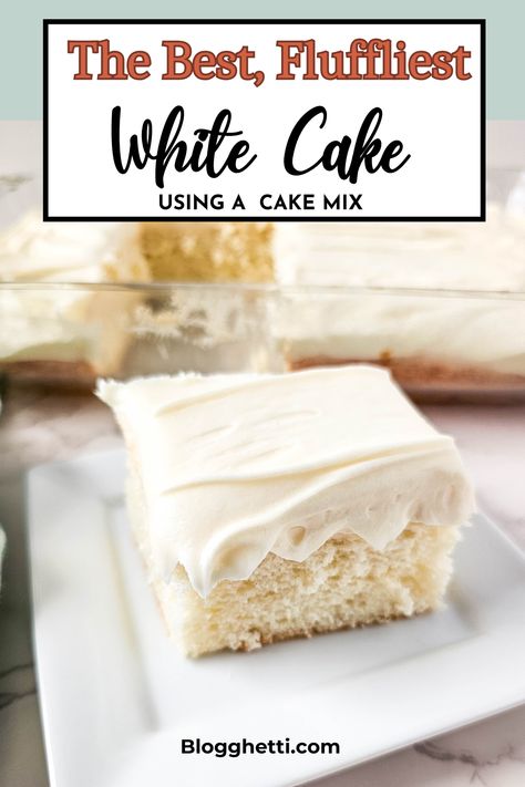 Take your box cake mix to the next level with this easy recipe! This Jazzed Up White Cake uses a few simple cake mix hacks to make it extra moist and delicious. Everyone will be asking for the recipe for your "homemade" cake! Make Box Cake Better, Box Cake Better, Easy White Cake, Cake Mix Hacks, Chocolate Cake Mix Recipes, Bakery Style Cake, Moist White Cake, Vanilla Sheet Cakes, Make Box