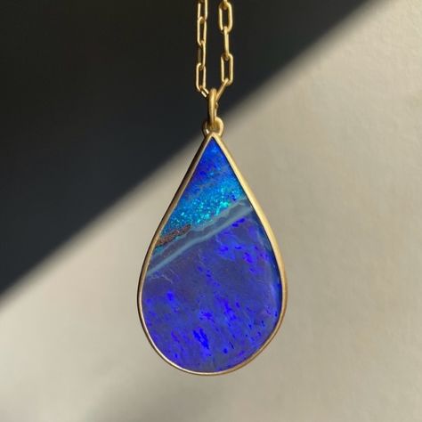 True blue - 22k & Large Teardrop Boulder Opal Pendant, newly arrived from Lola Brooks #lolabrooks #futureheirlooms #augustla Enamel Art, Boulder Opal Pendant, Jewelry Instagram, True Blue, Opal Pendants, Boulder Opal, Opal Jewelry, Bouldering, Opal