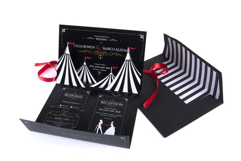 A Night Circus Wedding Invitation Set on Behance Night Circus Party Theme, Vintage Circus Decorations, Night Circus Party, Circus Wedding Theme, Midnight Dinner, Circus Party Invitations, Circus Invitations, Gala Invitation, Vintage Circus Party