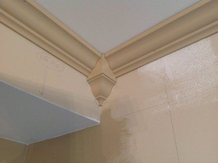 Dining Room Trim Work Design Crown Molding Corner Blocks, Dining Room Trim, Types Of Crown Molding, Crown Molding Styles, Crown Molding Installation, Ceiling Molding, Diy Crown Molding, Corner Moulding, Stairway Design