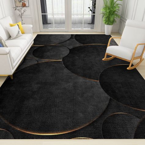 PRICES MAY VARY. SIZE : Floor rug size in 5ftx7ft(59inx83in). Rugs come in a variety of sizes and colors to suit different room decor styles, beautify every living room, dining room and bedroom, adding a touch of beauty and elegance that complements other accessories in your home. MATERIAL: High quality flannel fabric, sponge, anti-skid bottom. Manufactured with 3-layer machine weaving technology. The First Layer of Flannel, the Middle Felt, and the Bottom Rubber Point Plastic. The soft lint sur Black Rug Living Room, Black And Gold Living Room, Ethnic Living Room, Abstract Area Rugs, Bedroom Game Room, Bedroom Game, Durable Carpet, Black And Gold Marble, Gold Living Room