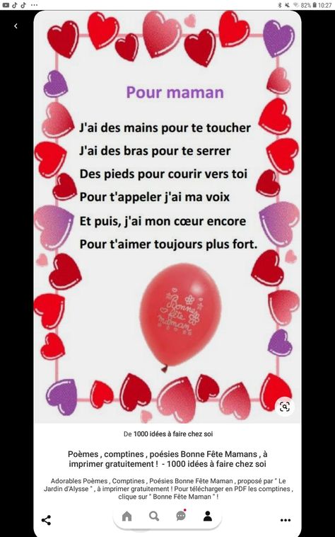 French Poems, Mother's Day Theme, Daycare Activities, Petite Section, Mothers Day Crafts For Kids, Dad Day, Teaching French, Happy Mom, St Valentin