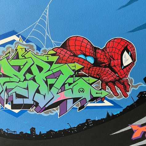 Spider-Man x Nover Details on 36 x 48' Canvas, Paint and Markers. 2019. Spiderman Graffiti Wallpaper, Spider Man Graffiti, Spiderverse Graffiti Art, Superhero Graffiti, Spider Man Graffiti Art, Spiderman Into The Spiderverse Graffiti, Graffiti Canvas, Comic Book Superheroes, Canvas Paint