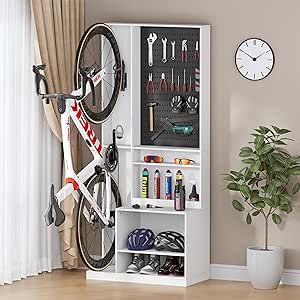 PAKASEPT Bike Storage Rack Cabinet, Freestanding Bicycle Storage Organizer Rack with Pegboard &10 S-hooks Open Storage Shelves, Bike Rack for Garage & Home, Safety Anti-Dumping Bike Cabinet, Bike Storage Apartment, Indoor Bike Storage, Bike Rack Garage, Bike Storage Rack, Garage Organisation, Garage Storage Solutions, Bicycle Storage, Bike Storage