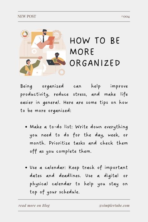 Being organized can help improve productivity, reduce stress, and make life easier in general. Here are some tips on how to be more organized How To Get More Organized, How To Be Productive In Studies, How To Be Organized In Life, How To Be More Productive, How To Be More Organized, Tips Study, Be More Organized, Wisdom Thoughts, Life Essentials