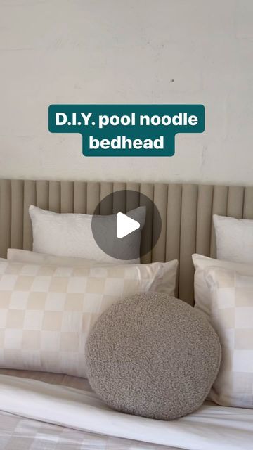 Bunnings Warehouse on Instagram: "A D.I.Y. scallop bedhead for $64, yes please! 🥰  @OurBelgraveHome created this on-trend bedhead using leftover laminate, pool noodles, liquid nails, and fabric.   #DIY #DIYHeadBoard" Diy Bedhead Ideas, Pool Noodle Headboard Ideas, Bed Heads Ideas, Padded Headboard Diy, Bedhead Ideas, Noodle Headboard, Pool Noodle Headboard, Diy Bedhead, Foam Noodles