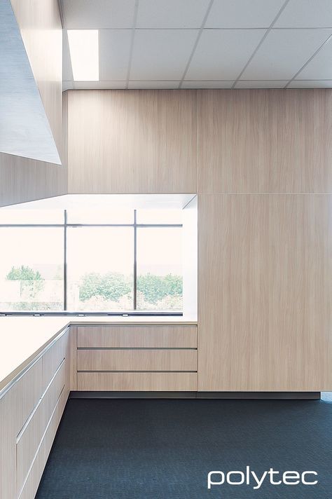 Drawers and panels in Soft Walnut Ravine. Polytec Kitchen, Office Cabinetry, Cabinetry Ideas, French Coastal, Kitchen Benchtops, Dining Ideas, Walnut Kitchen, Kitchen Colors, Home Office Design