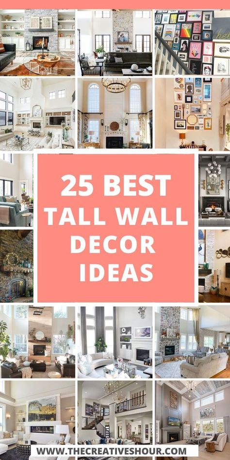 Discover stunning tall wall decor ideas perfect for a large living room. Transform your interior design with these creative solutions for long and narrow spaces. Ideal for making a bold statement, these decor ideas add elegance and sophistication to your home. From oversized art pieces to vertical garden displays, find inspiration to enhance your living room, bedroom, kitchen, or stairs. Elevate your home's aesthetic with these very stylish and practical tall wall decor ideas. Tall Wall Photo Gallery, Art Tall Wall, Tall Wall Ideas Living Room, 20 Ft Wall Decor Ideas, Vertical Wall Decor Living Room, Large Foyer Wall Decor Ideas, Tall Ceiling Wall Decor, Tall Walls Decorating Ideas, Tall Living Room Wall Decor Ideas