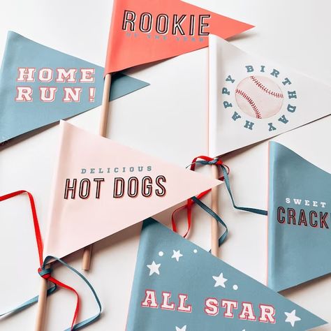 Baseball Pennants, Baseball Theme Birthday, Baseball First Birthday, Baseball Birthday Party, Rookie Of The Year, Pennant Flags, Baseball Party, Baseball Theme, Baseball Birthday