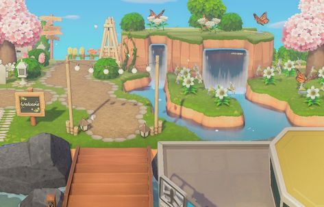 Kawaii Island, Acnh Cottagecore, Entrance Ideas, Animal Crossing Wild World, Island Theme, Island 2, Entrance Design, New Animal Crossing, Animal Crossing Game