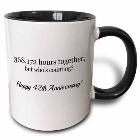 3dRose Happy 42nd Anniversary - 368172 hours together - Two Tone Black Mug, 11-ounce Happy 41st Anniversary, Happy 49th Anniversary, Happy 42nd Anniversary, Happy 36th Anniversary, Happy 32nd Anniversary, Happy 28th Anniversary, Happy 22nd Anniversary, Happy 19th Anniversary, Happy 45th Anniversary