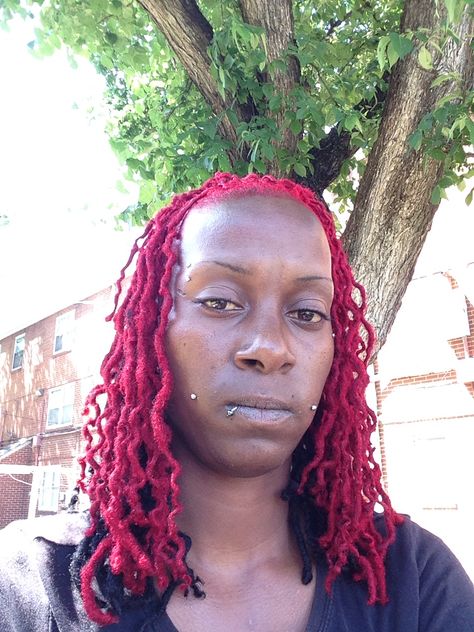 RED & BLACK DREADS w/ Dermal, Lip, Eyebrow and cheek piercings! Cheek Dermal, Cheek Piercing, Dimple Piercing, Cheek Piercings, Black Dreads, Lip Piercings, Eyebrows, Piercings, Dreadlocks