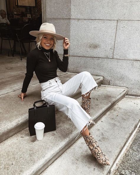 Snake Skin Boots Outfit Summer, White Snake Boots Outfit, Snake Skin Booties Outfit, Snake Pants Outfit, Snake Skin Boots Outfit, White Booties Outfit Fall, Snakeskin Booties Outfit, Chandler Dehart, White Booties Outfit