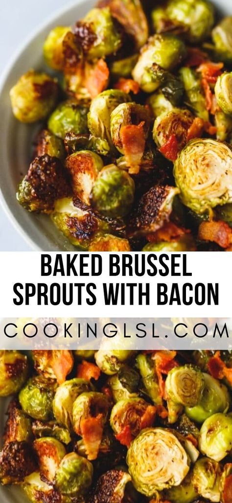 Baked Brussel Sprouts With Bacon – learn how to make the perfect oven roasted Brussel sprouts with just a few simple ingredients in 30 minutes. How to prepare and how long to bake Brussel sprouts to make them taste delicious. Bacon Brussel Sprouts Oven, Baked Brussel Sprouts With Bacon, Brussel Sprouts In Oven, Oven Roasted Brussel Sprouts, Brussel Sprouts Recipes Easy, Roasted Brussel Sprouts Oven, Baked Brussel Sprouts, Brussel Sprouts With Bacon, Cooking Brussel Sprouts