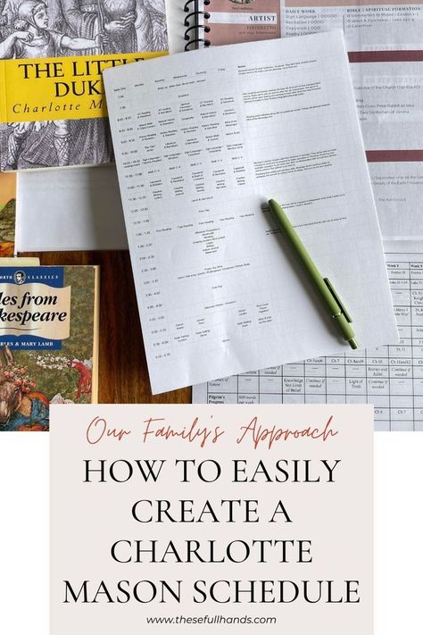 Thinking about how to create a Charlotte Mason Schedule can feel daunting to today's modern family. There are so many wonderful subjects. How do we fit them all in?! As I am mentally shifting from our wonderful summer and into planning for our upcoming year, I'd like to share how we are using a Charlotte Mason timetable this year. #charlottemasoneducation #charlottemasonschedule #charlottemasonhomeschool #homeeducation #christianeducation #homeschoolplanning #homeschoolschedule Charlotte Mason Schedule, Charlotte Mason Preschool, Kindergarten Schedule, Homeschool Curriculum Planning, Summer Homeschool, Charlotte Mason Homeschool, Study Planner Printable, Christian Education, Homeschool High School