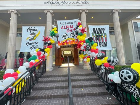 Nascar Sorority Theme, Alpha Gamma Delta Bid Day, Sorority Themes, Recruitment Themes, Racing Theme, Recruitment Ideas, Bid Day Themes, Banner Ideas, Alpha Gamma Delta