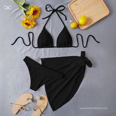 Planning for a vacation? Slay in black and white by grabbing the bare essentials to enjoy life at sea-shore. 🌊👙💞💯  Shop now @ baredezire.com 👜  #baredezire #lingerie #bikini #premium #explore Black Bikinis For Women, Triangle Bikinis, Moroccan Clothing, Swimming Beach, Online Lingerie, Black Plain, Cute Bathing Suits, Beach Skirt, Swimwear Sets