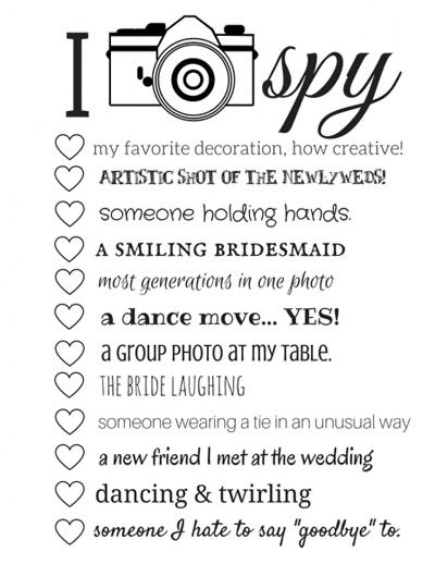 My wedding plan￼ Colors: Yellow and Lavender￼ My wedding dress￼ ￼ The grooms suit ￼ The maid of honors dress ￼ The bridesmaid dress ￼ ￼The Best man suit ￼ The groomsman suits ￼ The rings ￼ ￼ The flowers ￼ The cake￼￼￼￼￼: Lemon and carrot cake￼ ￼ The setting:The beach￼ ￼ ◦ Food: A baked potato bar with anything you would ever need sour cream, bacon bits,butter,salt,pepper for drinks sweet tea and Dr Pepper I also want barbecue and a salad ￼ ◦ Songs: Yesterday by The Beatles and It will rain Wedding Ispy, I Spy Wedding Game, Wedding I Spy, Spy Wedding, Wedding Games For Kids, Wedding Camera, Wedding Reception Activities, Wedding Games For Guests, Reception Activities