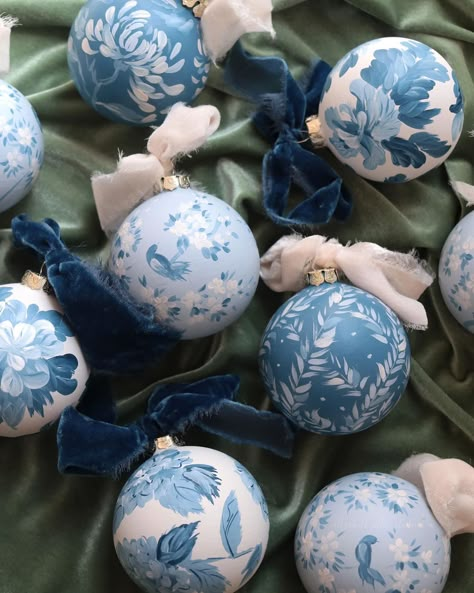 Blue and white ornaments are officially SOLD OUT, but you haven’t seen the last of me this Christmas season! This Friday I’ll be announcing a very exciting project that I think you’ll love just as much as I do! #artist #smallbusiness #shopsmall Blue And White Ornaments Christmas Tree, Blue And White Ornaments, Light Blue Christmas Aesthetic, Light Blue Christmas Decor, Christmas Crafts Ornaments, Painting Ornaments, Blue And White Christmas, Pretty Christmas Decorations, Blue Christmas Decor