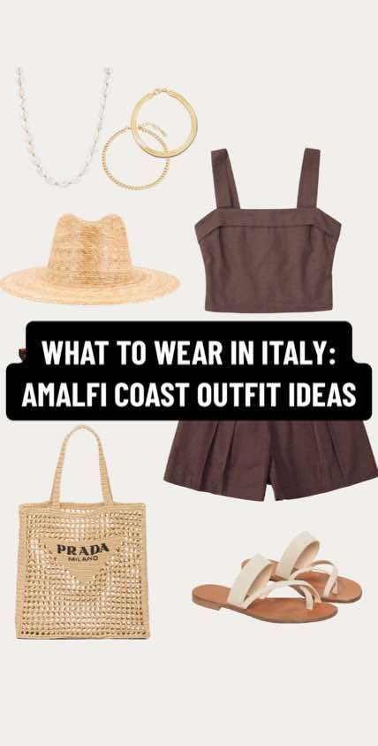 Some Italian summer outfit inspo - more specifically Amalfi Coast outfit ideas - from my article about what to wear in Italy! Full of tons of great linen sets that can be mixed and matched to be worn a million different ways. #italyoutfits #amalficoastoutfits #summeroutfitinspo #italiansummeraesthetic #outfitinspo #styleboard #europeansummer #linenset #abercrombiehaul Italy Outfits Summer Amalfi Coast, Almafi Coast Italy Aesthetic Outfits, Amalfi Coast Italy Aesthetic Outfits, Amalfi Coast Clothes, Amalfi Coast Italy Bucket List, Amalfi Coast Outfits, Italian Summer Aesthetic, What To Wear In Italy, Coast Outfit