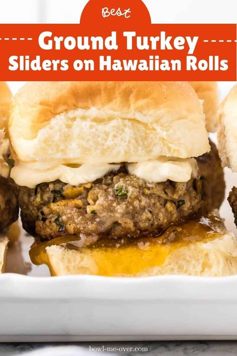 These easy-to-make, delicious Ground Turkey Sliders are perfect for game day, movie night or anytime you need an easy meal! Ground Turkey Sliders On Hawaiian Rolls, Ground Turkey Sliders, Turkey Sliders On Hawaiian Rolls, Sliders With Hawaiian Rolls, Mini Burger Buns, Sliders On Hawaiian Rolls, Deviled Egg Potato Salad, Hawaiian Roll Sliders, Roasted Potato Wedges