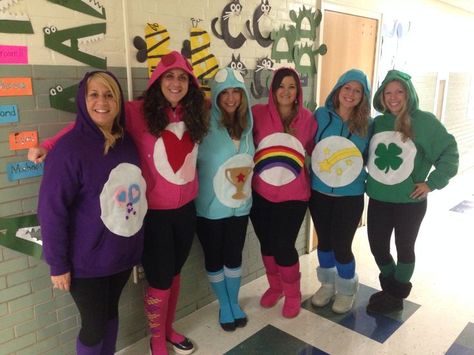 Halloween costume group teacher costumes care bears | Montessori ... Teacher Halloween Costumes Group, Care Bears Halloween Costume, Team Halloween Costumes, Girl Group Halloween Costumes, Office Halloween Costumes, Teacher Costume, Best Diy Halloween Costumes, Costumes For Work, Best Group Halloween Costumes