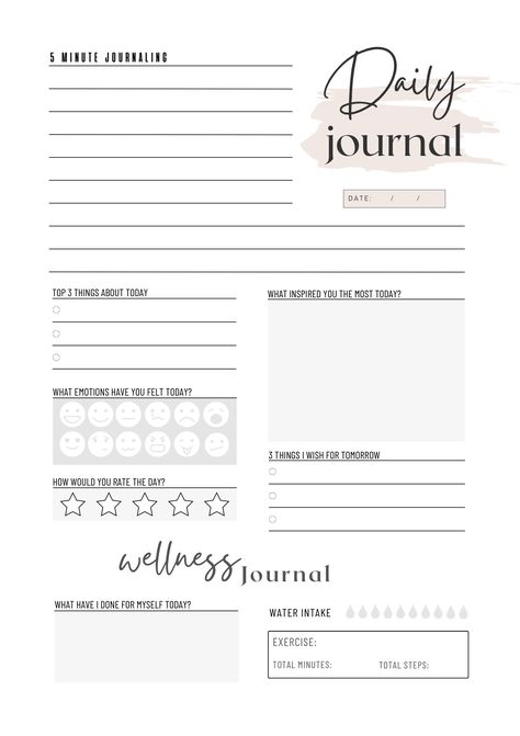 Daily Journal Design Ideas, Productivity Journal Template, Pdf Journal Template, Selfcare Journal Pages, Journal Templates Layout Aesthetic, Digital Journal Page Template, Journal Template Aesthetic Ipad, Evening Journal Template, Daily Journal Format