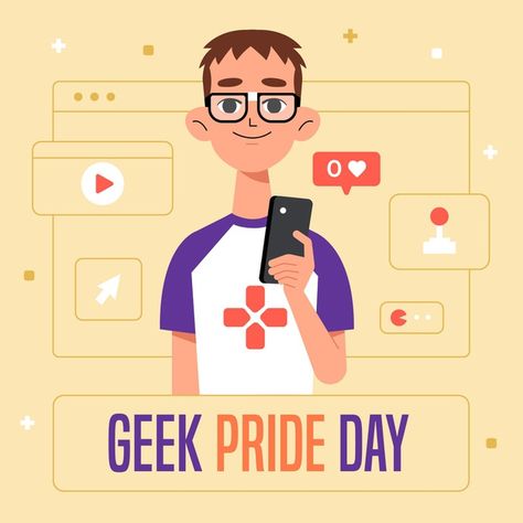 Geek Pride Day, Geek Guy, Thumbs Up Sign, Print Design Template, Coding Software, Pride Day, Avatar Characters, Digital Art Illustration, Vector Illustration Design