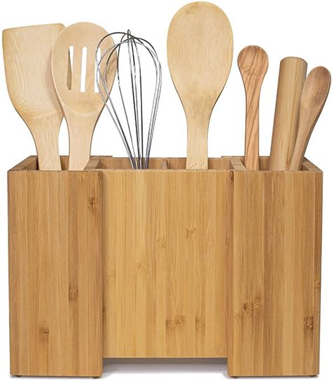 AmazonSmile: Bamboo Kitchen Utensil Holder for Countertop , Large Utensil Crock with Removable Divider , Wood Utensil Holder and Storage for Spatulas by YaYa Eco Design: Home Improvement Organize Utensil Drawer, Utensils Organization Ideas, Wood Utensil Holder, Wooden Utensil Holder, Bamboo Kitchen Utensils, Cooking Utensil Holder, Utensil Drawer Organization, Bamboo Kitchen, Counter Top Accessories