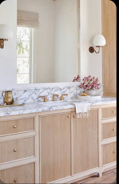 Bath Backsplash Ideas, Countertop Lighting, Reeded Vanity, Personal Bathroom, Easy Home Upgrades, Bobby Berk, Londonderry, White Countertops, Girls Bathroom