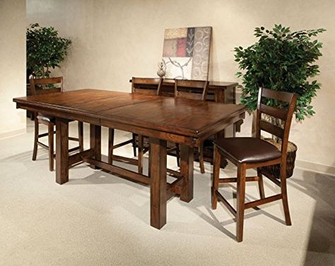 Intercon Kona Mango Wood 7 Pc Trestle Gathering Set Dining Table With Leaves, Table With Leaves, Leaf Dining Table, Gathering Table, Dining Set With Bench, Dining Table And Chairs, Counter Table, Trestle Table, Solid Wood Dining Table