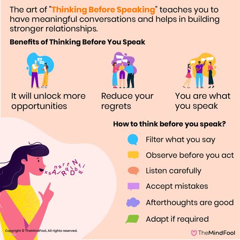 Often situations in life lead us to believe that if actions speak louder than words, why bother to think before you speak, isn’t it? This does not seem odd, at least initially. But the minute you encounter a situation in which the person on the other side does not intend to do what he or she says, the realization happens. #thinkbeforeyouspeak #think #thinkpositive #bekind #thinkbeforeyouact #thinkagain #thinksmart #thinkers #thinkgrowprosper #thinkbeforeyouink #thinking #thinkforyourself When Not To Speak, How To Think Before You Act, How To Think Before You Speak, Unkind Words, Laws Of Life, Think Before You Speak, Say What You Mean, Why Bother, Parenting Knowledge