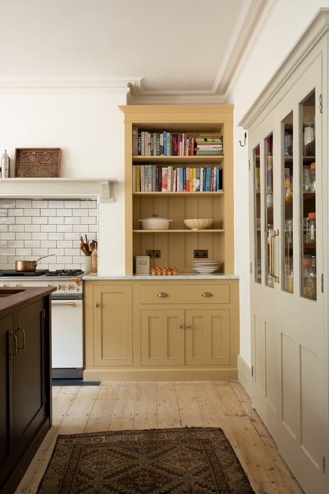 Yellow Cabinets, Devol Kitchens, Light Hardwood Floors, London Kitchen, English Kitchens, Shaker Cabinets, Yellow Kitchen, Transitional Kitchen, Kitchen Fittings