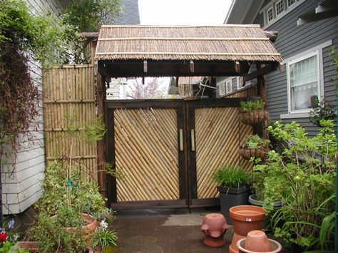 *Hubby built bamboo wall and gates. Bamboo Gate Design Entrance, Bamboo Gate, Round Gazebo, Privacy Screening, Bamboo Screening, Entrance Gate, House Items, Privacy Fences, Bali Style