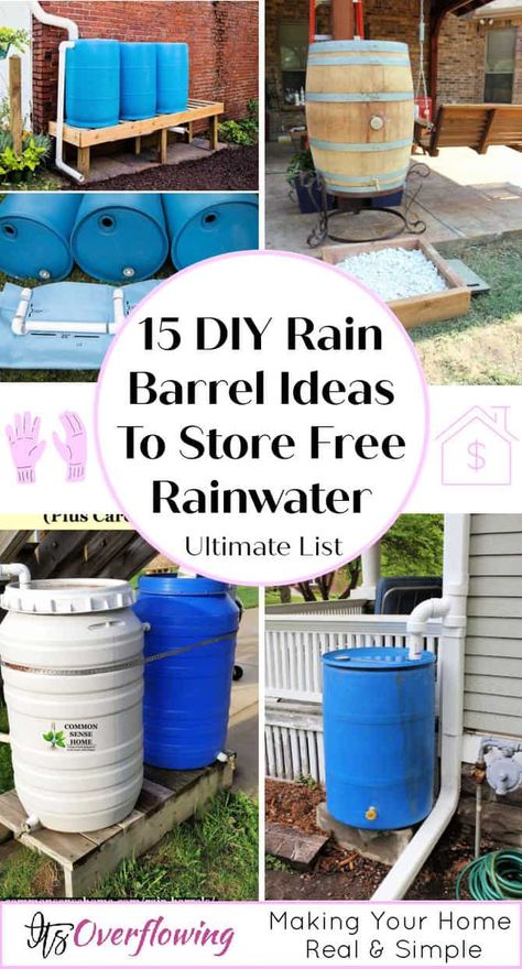 15 DIY Rain Barrel Ideas To Make Your Own Rain Collector Water Collector Rainwater Harvesting, Diy Water Tank Ideas, Rain Barrels Diy How To Make, Rain Barrel System Diy, Rain Barrel Ideas, Plastic Barrel Ideas, Urban Yard, Rain Water Barrel, Diy Rain Barrel