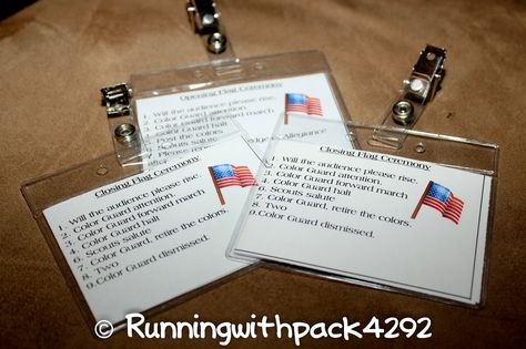 Cub Scout Flag Ceremony cheat sheets for boys to help them remember all the steps to calling the opening or closing flag ceremony. They can clip them on their pocket or hang them on a lanyard when it is their turn to lead the ceremony. Cub Scout Flag Ceremony, Flag Ceremony, Running With Wolves, Cub Scouts Wolf, Cub Scouts Bear, Tiger Scouts, Cub Scouts Tiger, Cub Scout Crafts, Wolf Scouts