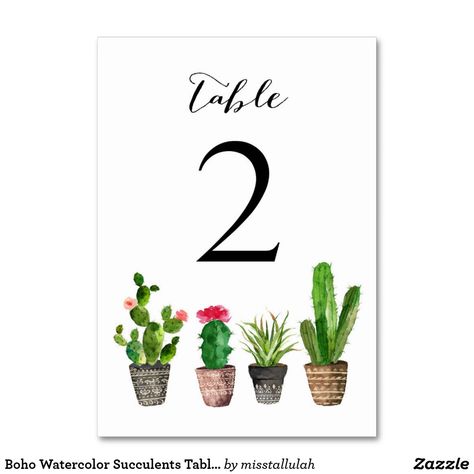 Boho Watercolor Succulents Table Numbers Card 2 Personal Cards Design, Seating Chart For Wedding, Unique Table Numbers, Ornate Pattern, Wedding Design Inspiration, Cactus Wedding, Floral Typography, Bohemian Theme, Boho Watercolor