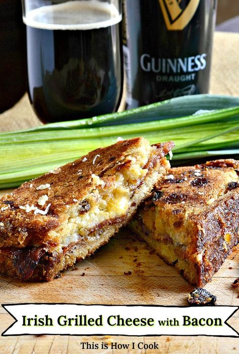 Irish Grilled Cheese with Bacon and Guinness is perfect for breakfast, lunch or dinner. Or even a snack! #grilled cheese #sandwich #cheesesandwich #irishfood #stpaddiesdayrecipes #stpatricksday Irish Grill Recipes, Irish Cheese, Irish Cheddar, Bacon Crisps, Irish Dishes, Bacon Grilled Cheese, Grill Cheese Sandwich Recipes, Opening A Bakery, Beer Bacon