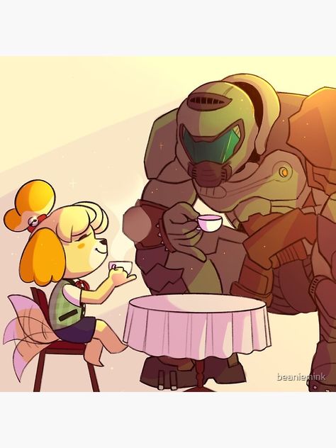 Doom And Animal Crossing, Doom Guy Isabelle, Isabelle Animal Crossing Doom, Doomguy And Isabelle Fanart, Isabell And Doom Guy, Isabel And Doom Guy, Isabelle X Doomguy, Doom Slayer And Isabelle Matching Pfp, Doom Slayer X Isabelle