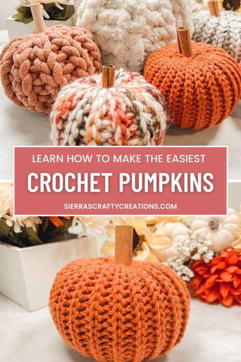 Crochet Fall Decor, Crochet Pumpkins, Ribbed Crochet, Fall Crochet Patterns, Fall Crochet, Halloween Crochet Patterns, Crochet Fall, Crochet Stitches For Beginners, Holiday Crochet