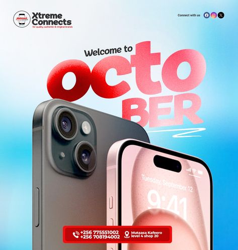 Happy New Month Social Media Design, Iphone Poster, Canvas Fonts, Iphone Sale, Mobile Advertising Design, Welcome To October, New Month Flyer, Sport Background, Month Design