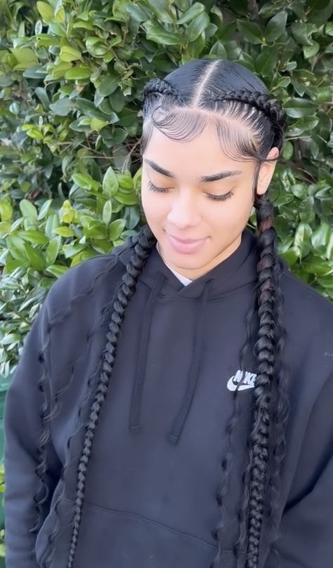 French Braid Extensions Black, Dutch Braid Hairstyles For Black Women, Goddess Dutch Braids, Double Dutch Braids Black Hair, Dutch Braids With Curls, Dutch Braid With Extensions, Dutch Braids Black Hair, 2 French Braids With Weave, 4 Dutch Braids